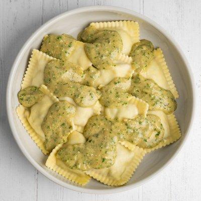 Ratatouille Ravioli with Vegan Pesto Cream Sauce