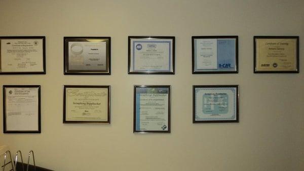 Our many certifications