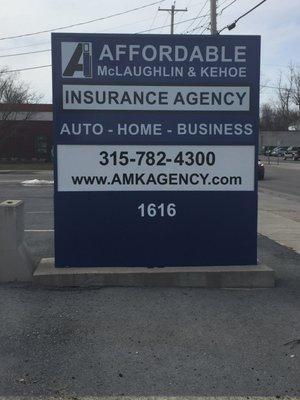 Affordable McLaughlin Kehoe Insurance Agency Sign 1616 State Street Watertown NY