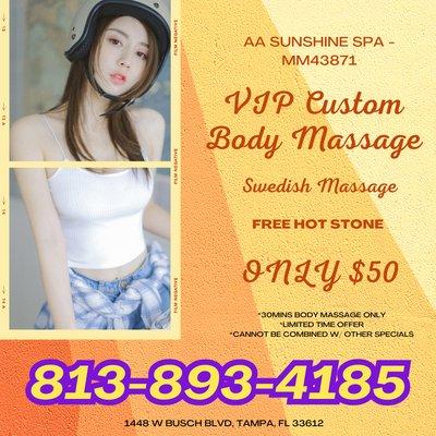 One Complimentary Massage Session
 After 10 Visits 
 Call us at 813-893-4185