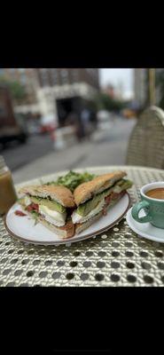 Avocado Burrata  iced coffee  an espresso this is all I need for breakfast. Very delicious.