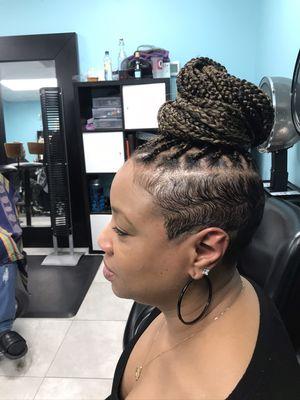 Client with box braids updo