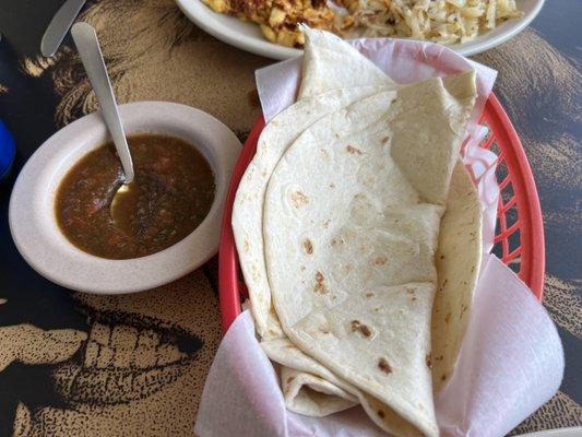 Flour tortillas and salsa