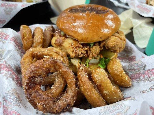 Lobster with onion rings