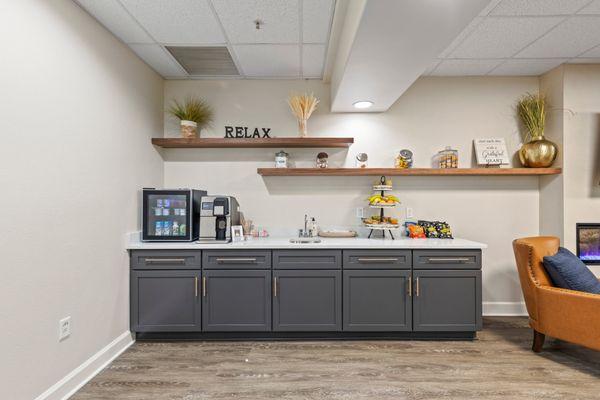 Custom cabinets in a commercial break room space. We can install cabinets anywhere you need!