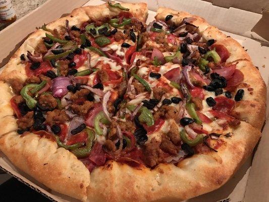 L Cheesy crust (unlimited toppings) for $12