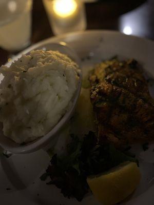 Yummy salmon and garlic mashed potato