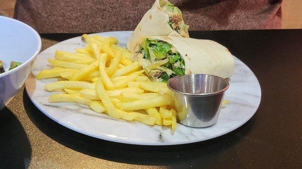 Chicken Caesar Wrap and Fries