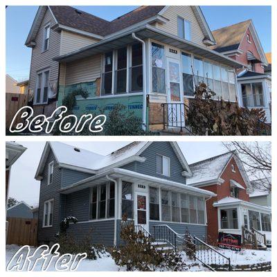 Before and after on siding work in St. Paul, Minnesota