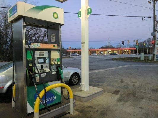 While you pump gas at this station, you can look at the newer, nicer, and superior RaceTrac gas station across the street.