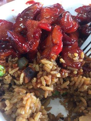 Boneless BBQ spareribs with fried rice! YUM!