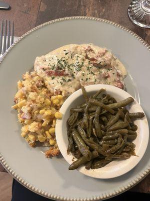 Marry me chicken - Sara's green beans- Spanish corn casserole