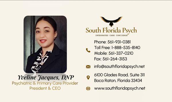 Dr. Yveline Jacques, DNP
Psychiatric & Primary Care Provider
President & CEO