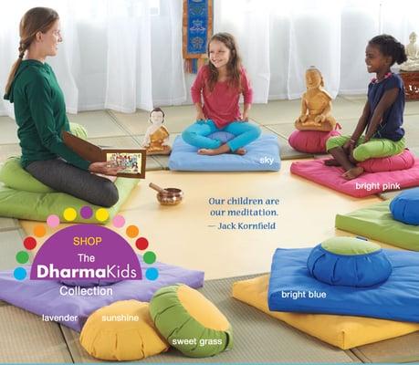 DharmaKds Meditation Cushions & Mats for mindful meditation. Organic fabric. Made by DharmaCrafts in Massachusetts