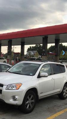 Parking with gas pumps behind