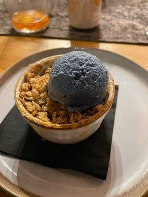 Apple and pear crumble with lavender ice cream