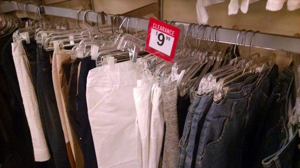 Summer jeans, pants and skirts now on sale.