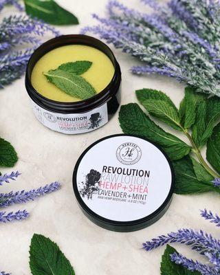 Lavender and Mint raw, vegan, and organic body butter.