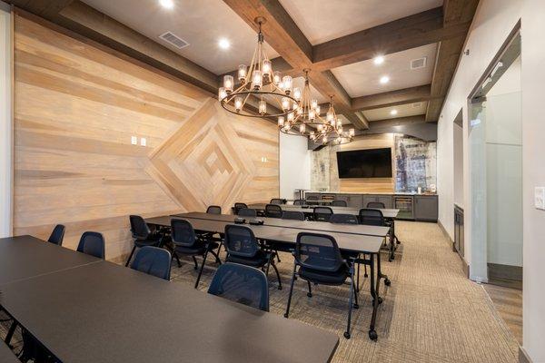 Our largest meeting room that can fit up to 40 people. Tables are set up uniquely per request!