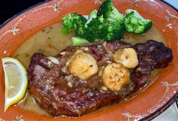 Garlic shrimp and steak