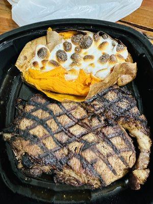 Ribeye with loaded sweet potato