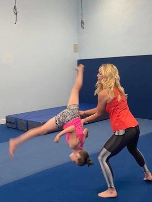 Working on side aerials with coach Kara