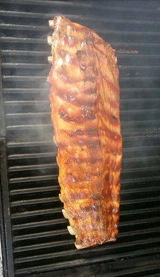 Friday Saturday 5-9 pm. Full rack $15 Half rack $10. I put my ribs up against anybody's!