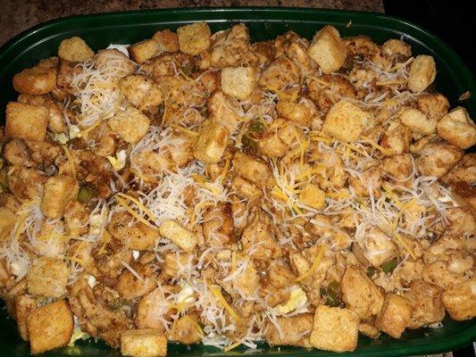 roasted potatoes with garlic, and cheese baked on top.