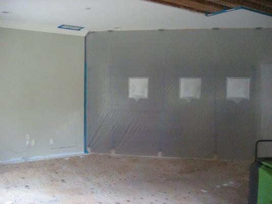 Containment used during a mold remediation project.