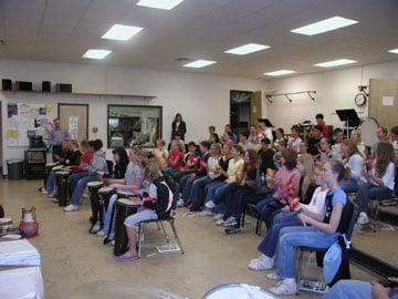 Jim teaching a workshop at a middle school in Iowa.