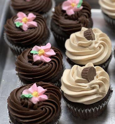 Double chocolate cupcakes and Chocolate Peanut Butter Cupcakes are just a couple of the choices available