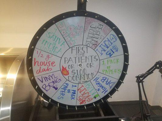 Our prize wheel you spin for your visit or anytime you spend over $100