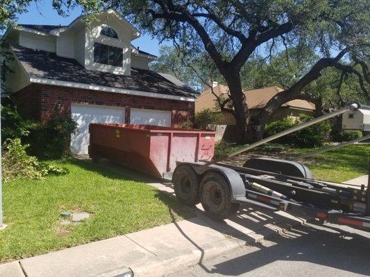 15 yard dumpster is a perfect fit in driveway!