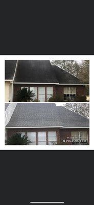 Roof soft washing before & after