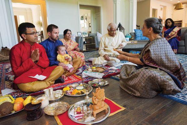 Oliver awaits his annaprashana, a Hindu rite of passage marking an infant's first intake of food other than milk.