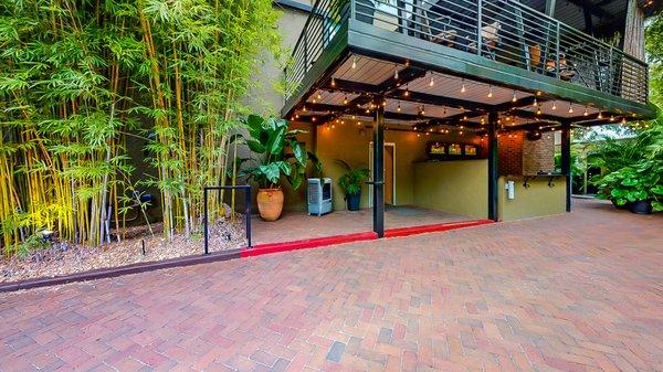 Historic, downtown St. Pete, Florida wedding venue NOVA 535; view from private brick and bamboo courtyard