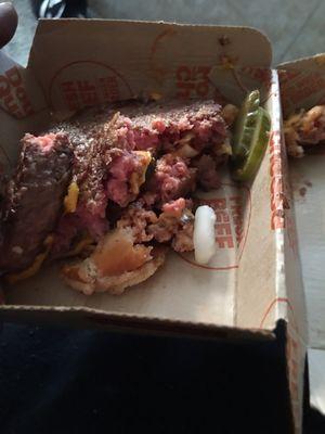 Raw meat from McDonald's They serve me this it was gross didn't go back and complain