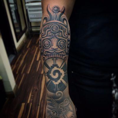 Aztec sleeve in progress by Oso