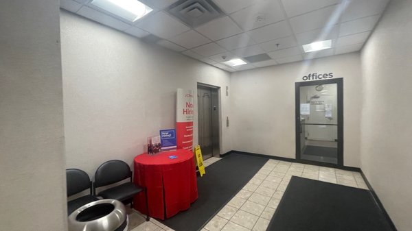 Upper level elevator/restroom hallway