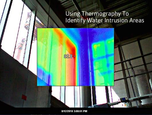 Thermo technology used to detect water intrusion in commercial structure...