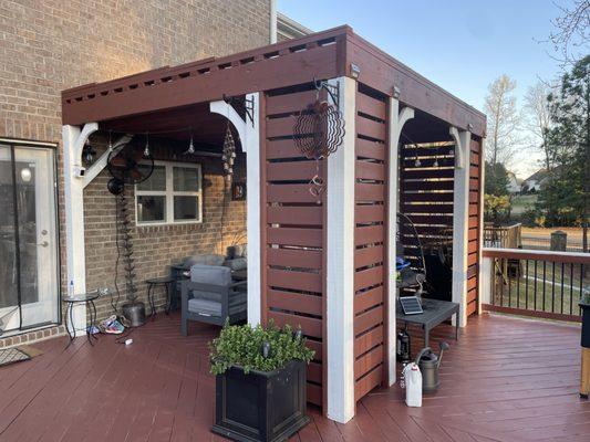 We painted this gazebo and deck for a client in 2 different colors.