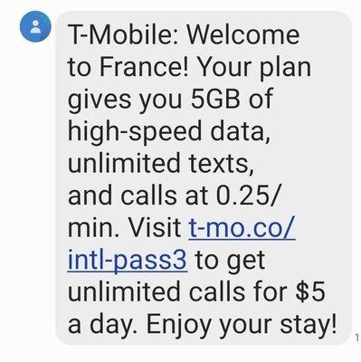 France, Italy, Germany, all covered up to 5GB of data and unlimited texting.