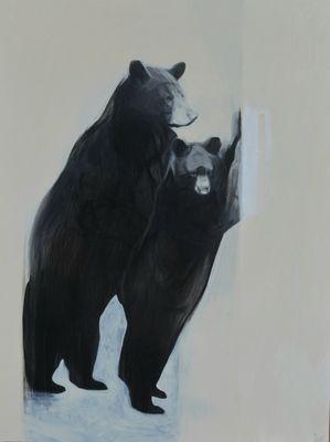 painting in acrylic of two black bears by artist Tess Darling. At the downtown location (15 Broadway St.)