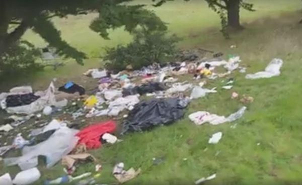 Trash left behind by illegal encampments