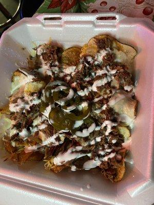 I-da-ho nachos with brisket (which they smoke for 14 hours)