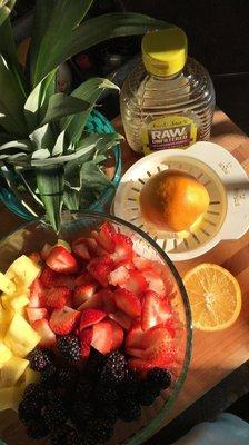 Fresh fruit salad with a honey citrus glaze.