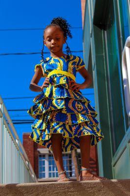 African Blue & Yellow Dress