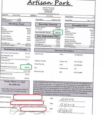 This shows where we paid $895 deposit, and my other pic shows they refunded only $99