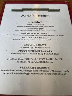 Breakfast menu