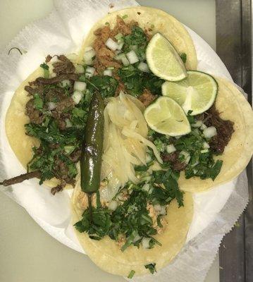 4 tacos (different selection of meats) traditional style